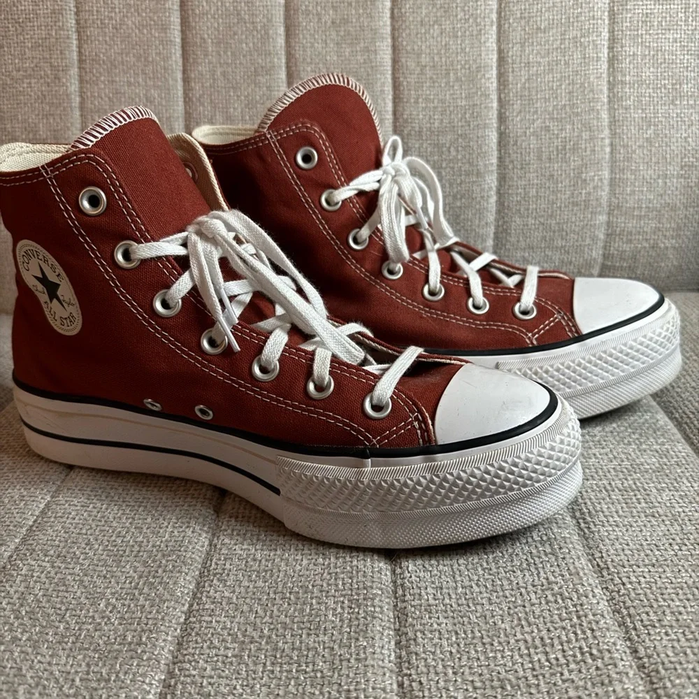 Converse All Star High Top Sneakers - Rust Red & White - Picture 2 of 2